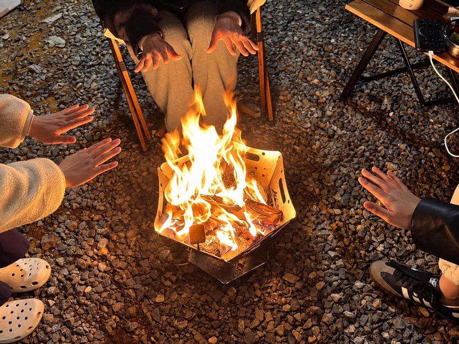 Evening circle by the charcoal brazier