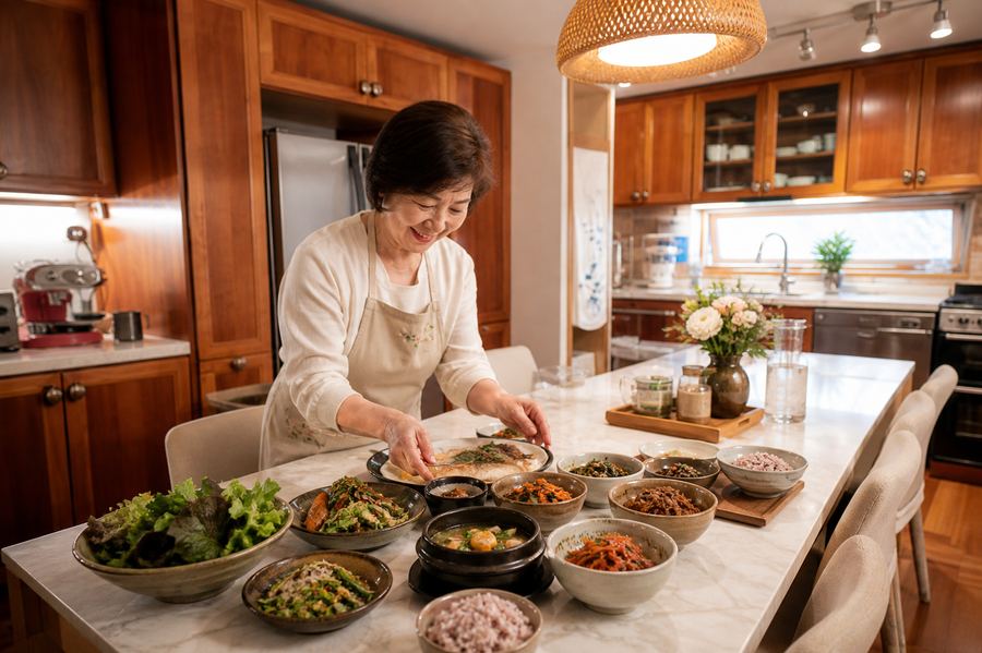 A Korean home-style table being set